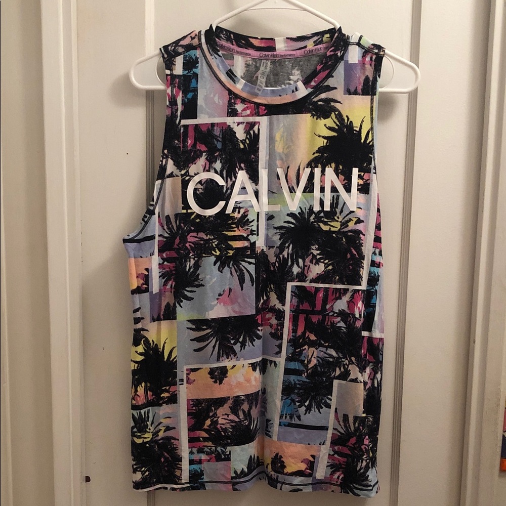 Calvin Klein Pastel Palm Graphic Tank - White Logo